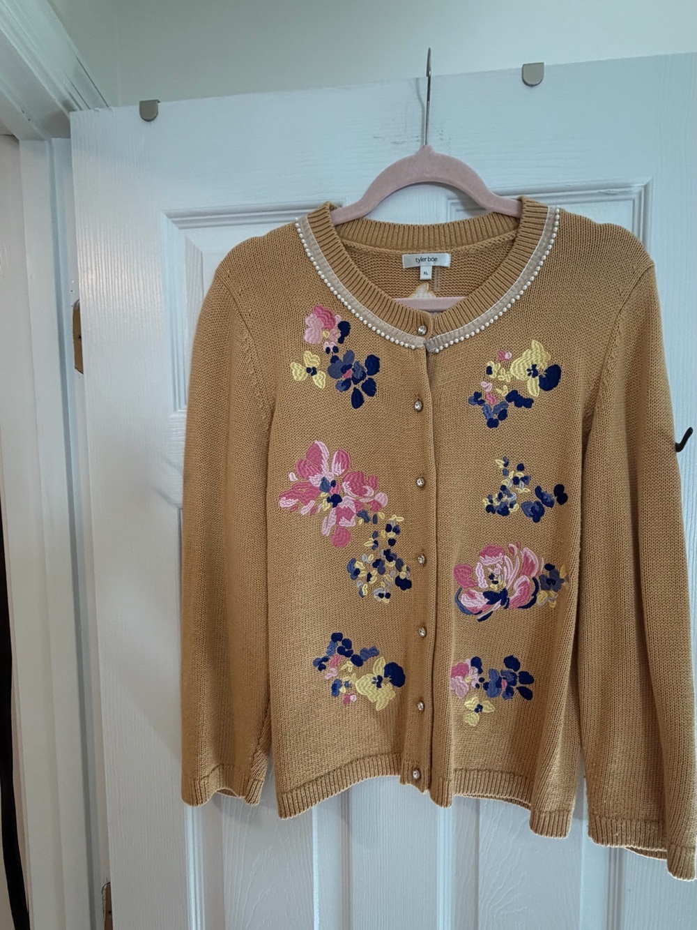 Stunning Tyler Boe Gold Floral Embroidered Cardigan Sweater -